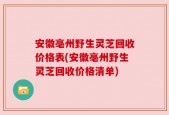 安徽亳州野生灵芝回收价格表(安徽亳州野生灵芝回收价格清单)