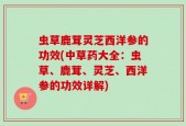 虫草鹿茸灵芝西洋参的功效(中草药大全：虫草、鹿茸、灵芝、西洋参的功效详解)
