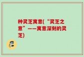 种灵芝寓意(“灵芝之意”——寓意深刻的灵芝)