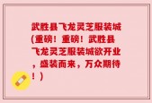 武胜县飞龙灵芝服装城(重磅！重磅！武胜县飞龙灵芝服装城欲开业，盛装而来，万众期待！)
