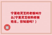 宁夏收灵芝的老板叫什么(宁夏灵芝收购老板姓名，你知道吗？)