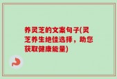 养灵芝的文案句子(灵芝养生绝佳选择，助您获取健康能量)