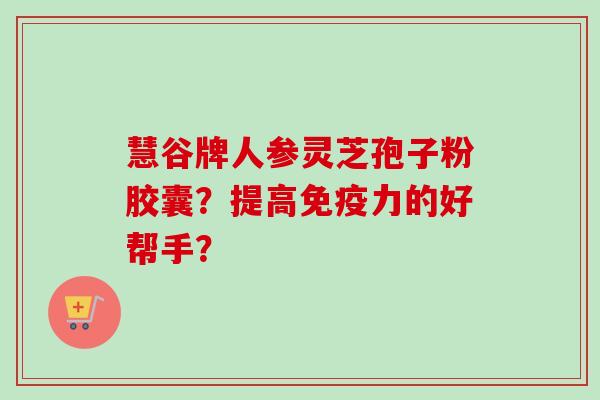 慧谷牌人参灵芝孢子粉胶囊？提高免疫力的好帮手？