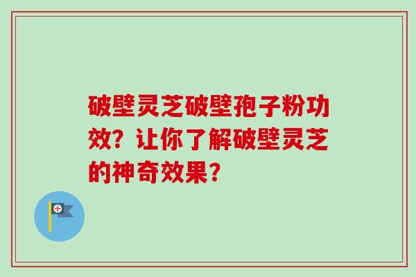 破壁灵芝破壁孢子粉功效？让你了解破壁灵芝的神奇效果？