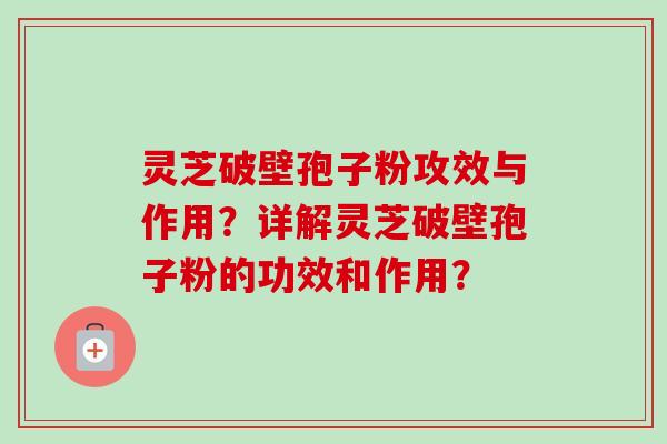 灵芝破壁孢子粉攻效与作用？详解灵芝破壁孢子粉的功效和作用？