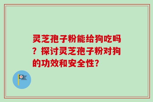 灵芝孢子粉能给狗吃吗?探讨灵芝孢子粉对狗的功效和安全性? 灵芝孢子粉能给狗吃吗?探讨灵芝孢子粉对狗的功效和安全性?