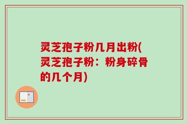 灵芝孢子粉几月出粉(灵芝孢子粉:粉身碎骨的几个月) 灵芝孢子粉几月出粉(灵芝孢子粉:粉身碎骨的几个月)
