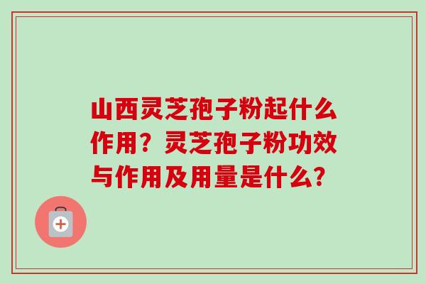 山西灵芝孢子粉起什么作用?灵芝孢子粉功效与作用及用量是什么? 山西灵芝孢子粉起什么作用?灵芝孢子粉功效与作用及用量是什么?