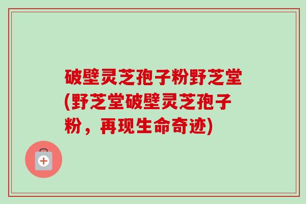 破壁灵芝孢子粉野芝堂(野芝堂破壁灵芝孢子粉，再现生命奇迹)