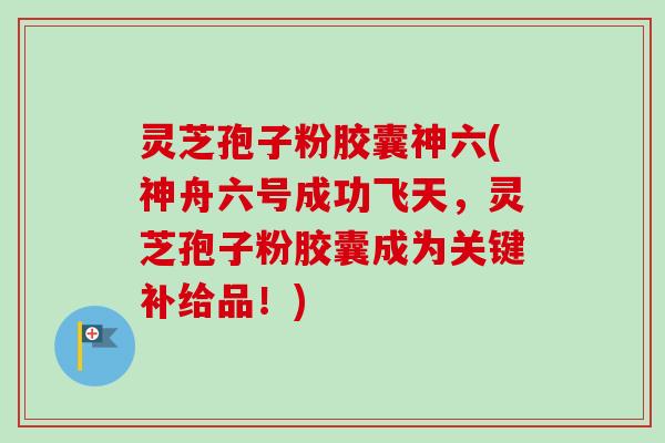 灵芝孢子粉胶囊神六(神舟六号成功飞天,灵芝孢子粉胶囊成为关键补给品!) 灵芝孢子粉胶囊神六(神舟六号成功飞天,灵芝孢子粉胶囊成为关键补给品!)
