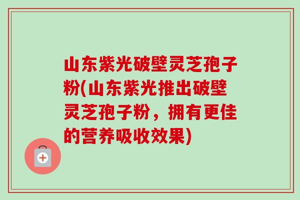 山东紫光破壁灵芝孢子粉(山东紫光推出破壁灵芝孢子粉,拥有更佳的营养吸收效果) 山东紫光破壁灵芝孢子粉(山东紫光推出破壁灵芝孢子粉,拥有更佳的营养吸收效果)