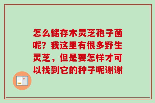 怎么储存木灵芝孢子菌呢？我这里有很多野生灵芝，但是要怎样才可以找到它的种子呢谢谢