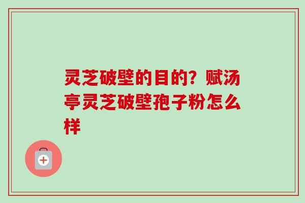 灵芝破壁的目的?赋汤亭灵芝破壁孢子粉怎么样 灵芝破壁的目的?赋汤亭灵芝破壁孢子粉怎么样