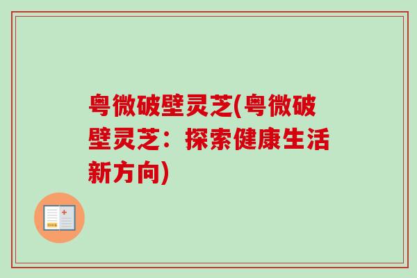 粤微破壁灵芝(粤微破壁灵芝:探索健康生活新方向) 粤微破壁灵芝(粤微破壁灵芝:探索健康生活新方向)