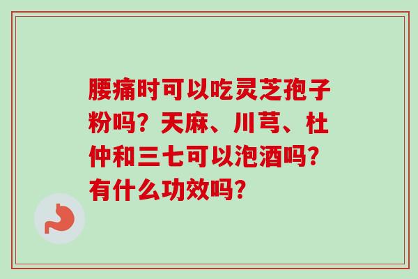 腰痛时可以吃灵芝孢子粉吗?天麻、川芎、杜仲和三七可以泡酒吗?有什么功效吗? 腰痛时可以吃灵芝孢子粉吗?天麻、川芎、杜仲和三七可以泡酒吗?有什么功效吗?