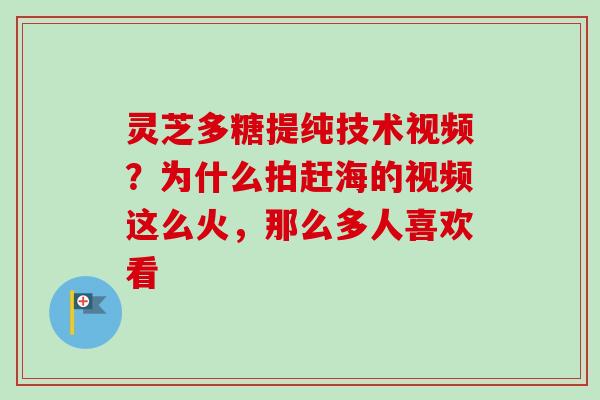 灵芝多糖提纯技术视频?为什么拍赶海的视频这么火,那么多人喜欢看 灵芝多糖提纯技术视频?为什么拍赶海的视频这么火,那么多人喜欢看