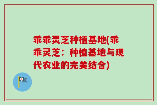 乖乖灵芝种植基地(乖乖灵芝:种植基地与现代农业的完美结合) 乖乖灵芝种植基地(乖乖灵芝:种植基地与现代农业的完美结合)