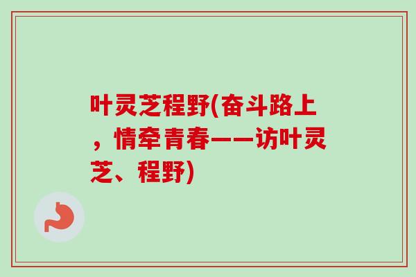 叶灵芝程野(奋斗路上,情牵青春——访叶灵芝、程野) 叶灵芝程野(奋斗路上,情牵青春——访叶灵芝、程野)