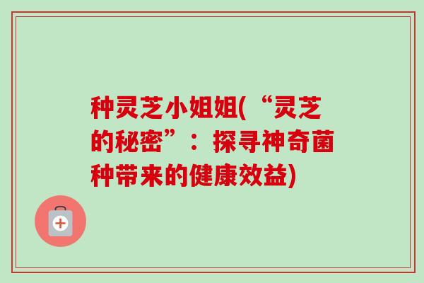 种灵芝小姐姐(“灵芝的秘密”:探寻神奇菌种带来的健康效益) 种灵芝小姐姐(“灵芝的秘密”:探寻神奇菌种带来的健康效益)