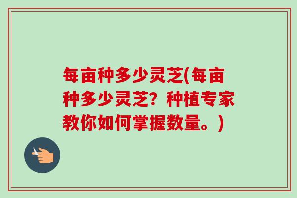 每亩种多少灵芝(每亩种多少灵芝?种植专家教你如何掌握数量。) 每亩种多少灵芝(每亩种多少灵芝?种植专家教你如何掌握数量。)