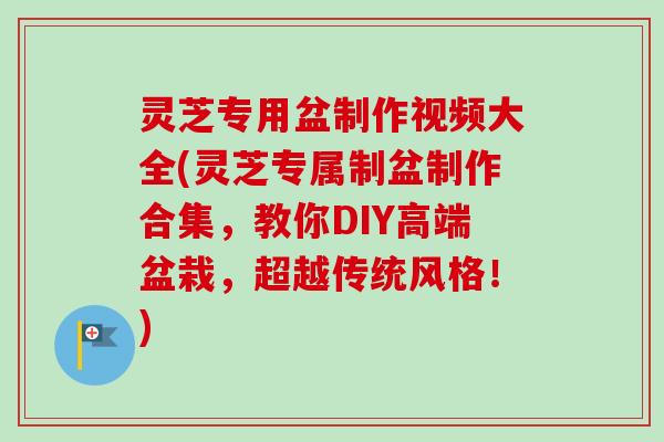 灵芝专用盆制作视频大全(灵芝专属制盆制作合集,教你DIY高端盆栽,超越传统风格!) 灵芝专用盆制作视频大全(灵芝专属制盆制作合集,教你DIY高端盆栽,超越传统风格!)