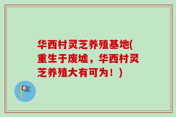 华西村灵芝养殖基地(重生于废墟,华西村灵芝养殖大有可为!) 华西村灵芝养殖基地(重生于废墟,华西村灵芝养殖大有可为!)