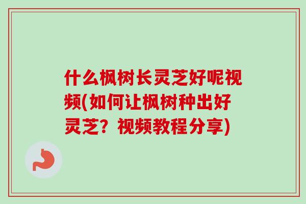 什么枫树长灵芝好呢视频(如何让枫树种出好灵芝?视频教程分享) 什么枫树长灵芝好呢视频(如何让枫树种出好灵芝?视频教程分享)