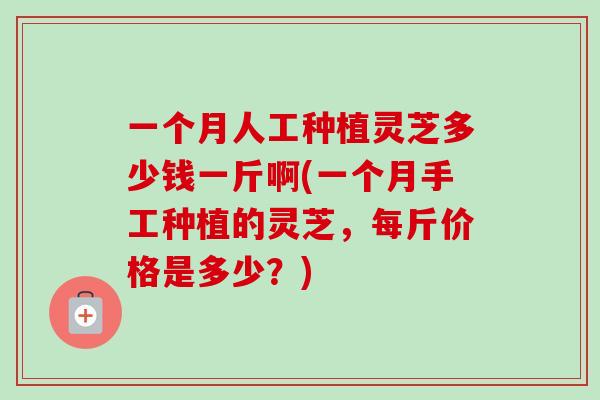 一个月人工种植灵芝多少钱一斤啊(一个月手工种植的灵芝,每斤价格是多少?) 一个月人工种植灵芝多少钱一斤啊(一个月手工种植的灵芝,每斤价格是多少?)