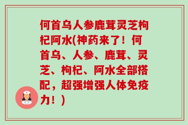 何首乌人参鹿茸灵芝枸杞阿水(神药来了!何首乌、人参、鹿茸、灵芝、枸杞、阿水全部搭配,超强增强人体免疫力!) 何首乌人参鹿茸灵芝枸杞阿水(神药来了!何首乌、人参、鹿茸、灵芝、枸杞、阿水全部搭配,超强增强人体免疫力!)