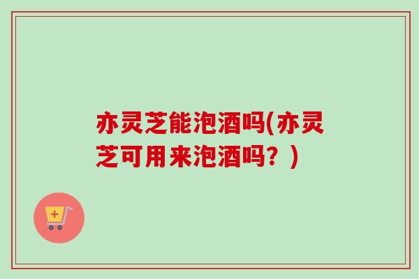 亦灵芝能泡酒吗(亦灵芝可用来泡酒吗？)