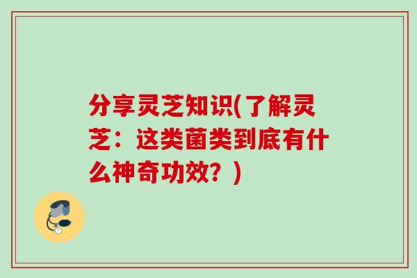分享灵芝知识(了解灵芝:这类菌类到底有什么神奇功效?) 分享灵芝知识(了解灵芝:这类菌类到底有什么神奇功效?)