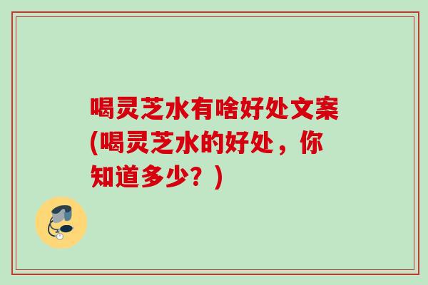 喝灵芝水有啥好处文案(喝灵芝水的好处，你知道多少？)