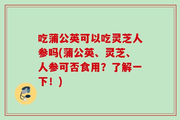 吃蒲公英可以吃灵芝人参吗(蒲公英、灵芝、人参可否食用?了解一下!) 吃蒲公英可以吃灵芝人参吗(蒲公英、灵芝、人参可否食用?了解一下!)