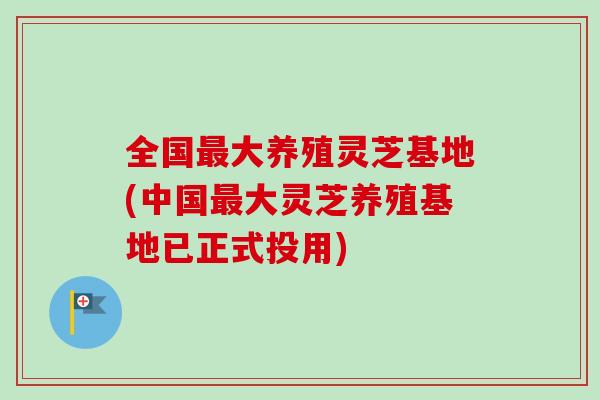全国最大养殖灵芝基地(中国最大灵芝养殖基地已正式投用)