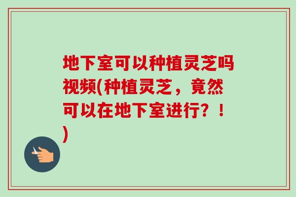 地下室可以种植灵芝吗视频(种植灵芝，竟然可以在地下室进行？！)