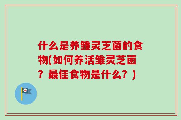 什么是养雏灵芝菌的食物(如何养活雏灵芝菌？最佳食物是什么？)