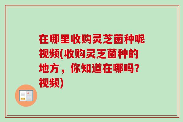 在哪里收购灵芝菌种呢视频(收购灵芝菌种的地方，你知道在哪吗？视频)