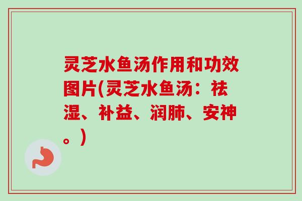 灵芝水鱼汤作用和功效图片(灵芝水鱼汤:祛湿、补益、润、安神。) 灵芝水鱼汤作用和功效图片(灵芝水鱼汤:祛湿、补益、润、安神。)