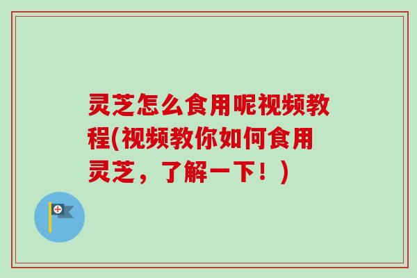 灵芝怎么食用呢视频教程(视频教你如何食用灵芝,了解一下!) 灵芝怎么食用呢视频教程(视频教你如何食用灵芝,了解一下!)