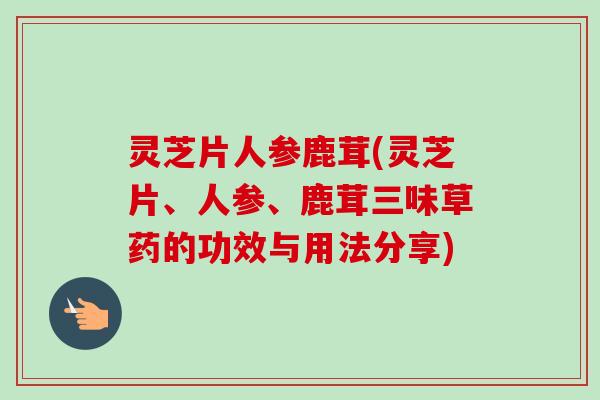 灵芝片人参鹿茸(灵芝片、人参、鹿茸三味草药的功效与用法分享)