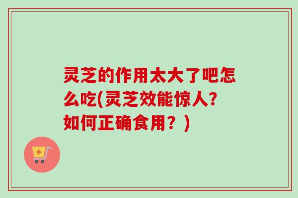 灵芝的作用太大了吧怎么吃(灵芝效能惊人？如何正确食用？)
