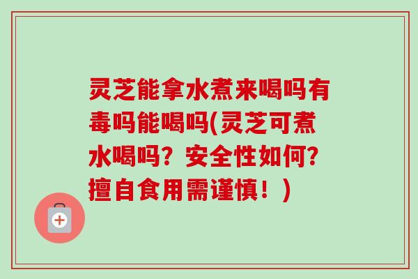 灵芝能拿水煮来喝吗有毒吗能喝吗(灵芝可煮水喝吗？安全性如何？擅自食用需谨慎！)