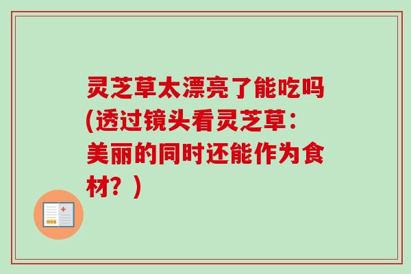 灵芝草太漂亮了能吃吗(透过镜头看灵芝草：美丽的同时还能作为食材？)