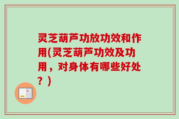 灵芝葫芦功放功效和作用(灵芝葫芦功效及功用，对身体有哪些好处？)