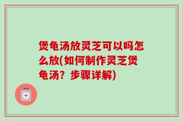 煲龟汤放灵芝可以吗怎么放(如何制作灵芝煲龟汤?步骤详解) 煲龟汤放灵芝可以吗怎么放(如何制作灵芝煲龟汤?步骤详解)