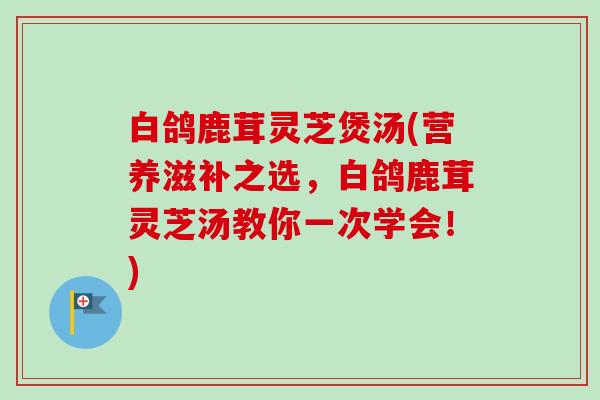白鸽鹿茸灵芝煲汤(营养滋补之选,白鸽鹿茸灵芝汤教你一次学会!) 白鸽鹿茸灵芝煲汤(营养滋补之选,白鸽鹿茸灵芝汤教你一次学会!)