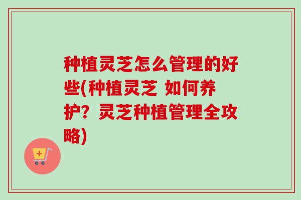 种植灵芝怎么管理的好些(种植灵芝 如何养护？灵芝种植管理全攻略)