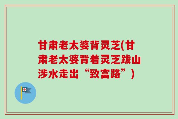 甘肃老太婆背灵芝(甘肃老太婆背着灵芝跋山涉水走出“致富路”) 甘肃老太婆背灵芝(甘肃老太婆背着灵芝跋山涉水走出“致富路”)