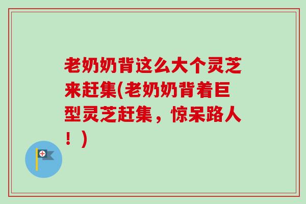 老奶奶背这么大个灵芝来赶集(老奶奶背着巨型灵芝赶集,惊呆路人!) 老奶奶背这么大个灵芝来赶集(老奶奶背着巨型灵芝赶集,惊呆路人!)