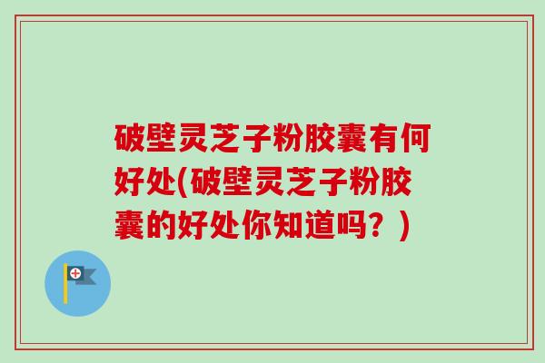 破壁灵芝子粉胶囊有何好处(破壁灵芝子粉胶囊的好处你知道吗?) 破壁灵芝子粉胶囊有何好处(破壁灵芝子粉胶囊的好处你知道吗?)